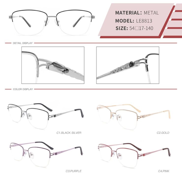 Metal nylor frame with spring hinges LE8813-DA