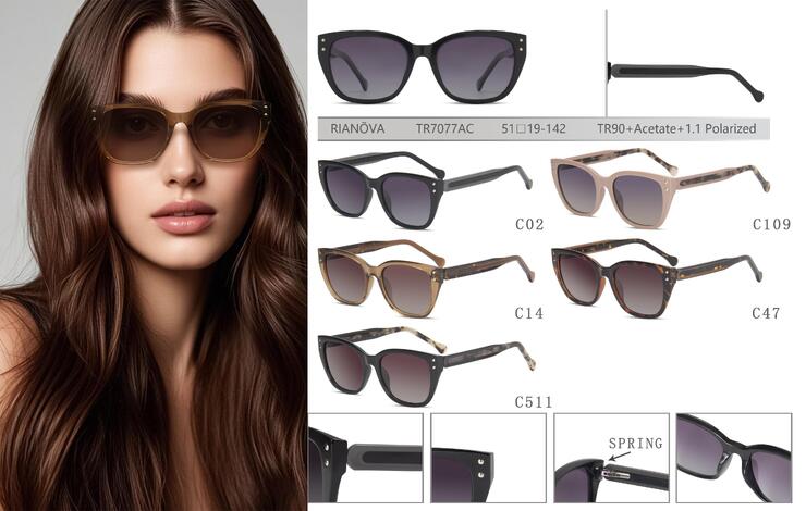 Polarized TR90+acetate plastic sunglasses with spring hinges Rianova TR7077AC
