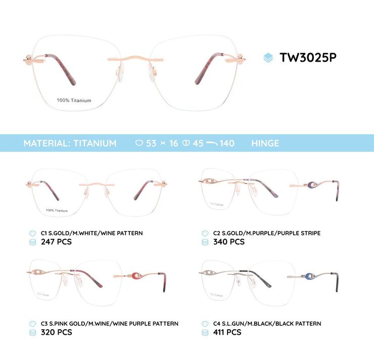Titanium metal rimless frame TW3025P