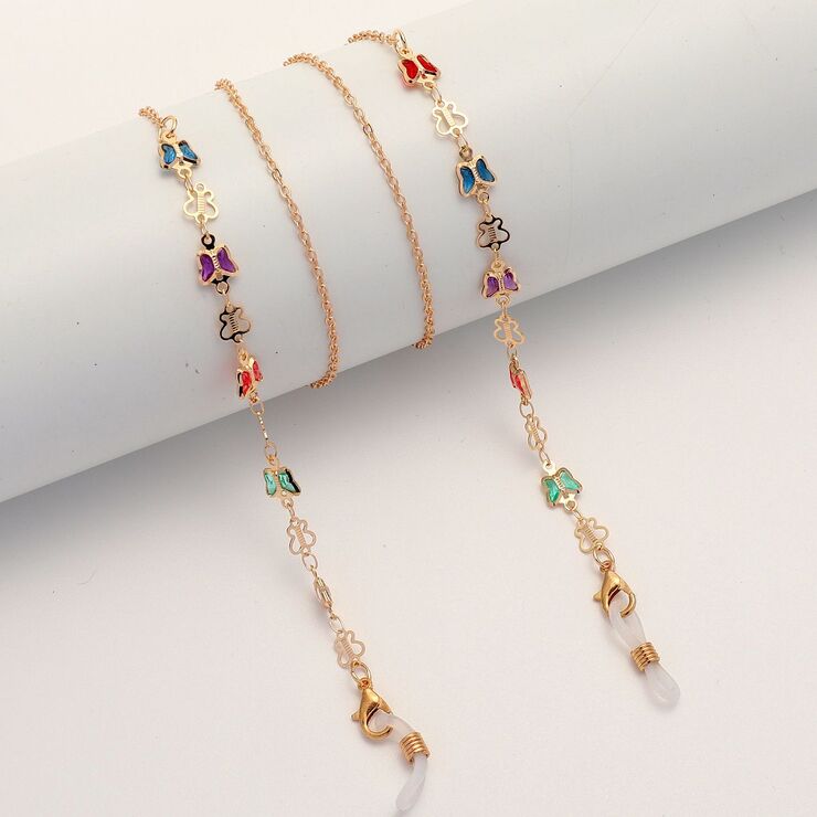 Gold-colored metal non-slip chain, with colorful and hollow butterfly, for glasses and masks GL1850