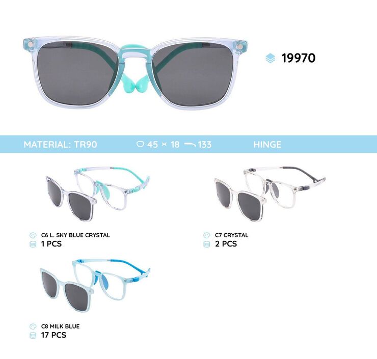 TR-90 plastic frames for kids with a sun protection clip-on 19970