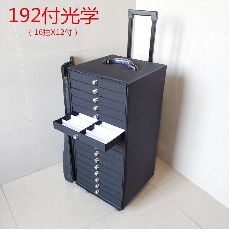 Mobile box (suitcase, trunk, organizer, display case) on wheels for frames and glasses for 192 slots JS-C221217