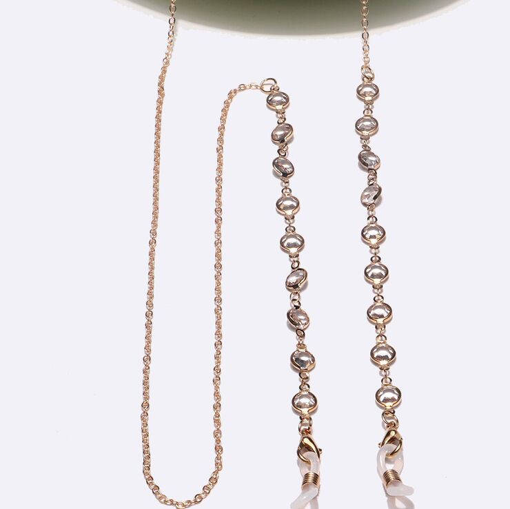 Gold-colored metal non-slip chain, with rhinestone, for glasses and masks GL1412