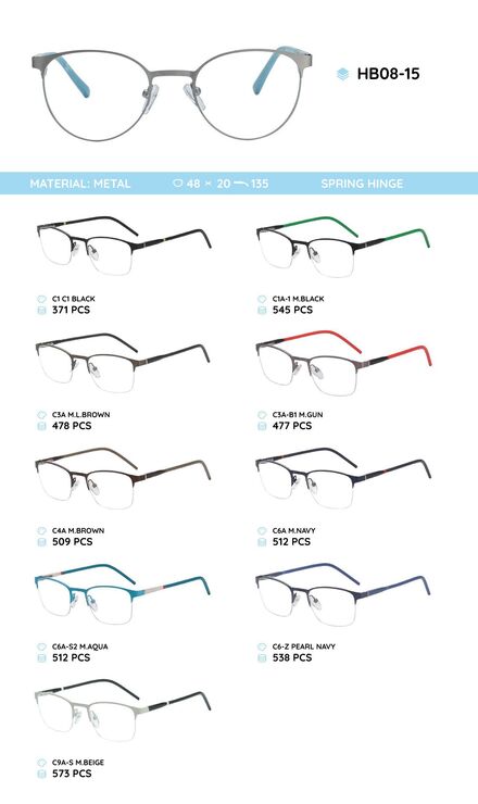 Metal frame with temples made of TR-90 material HB08-15