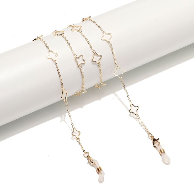 Gold-colored metal non-slip chain, with hollow flowers, for glasses and masks GL1518