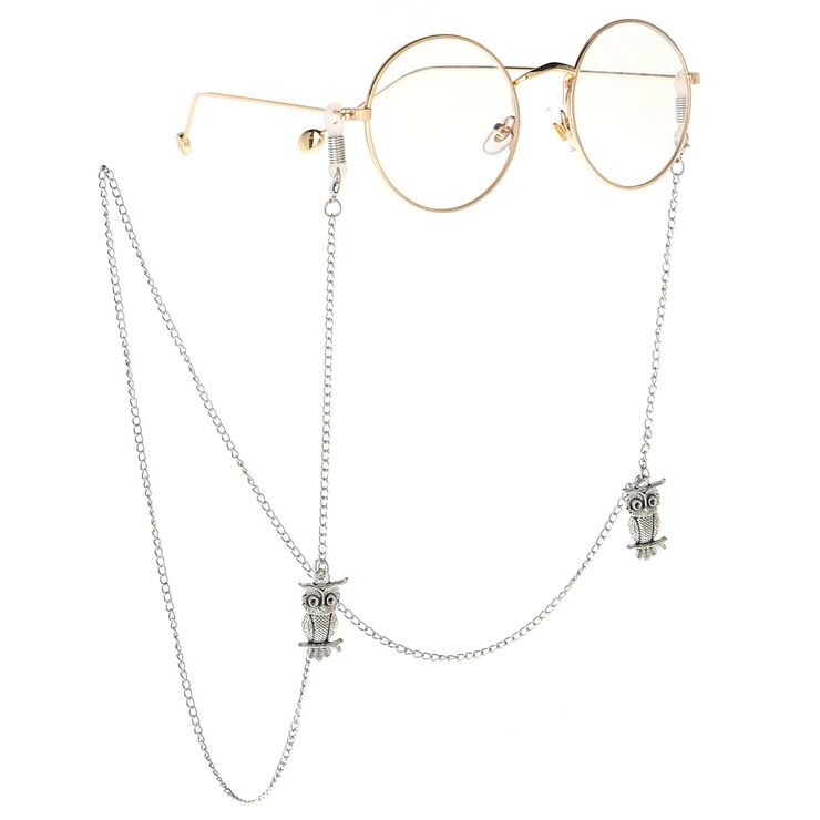 Metal non-slip chain, with silver owl, for glasses and masks GL051