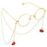 Gold-colored metal non-slip chain, with personalized mouth, red lips, for glasses and masks GL540