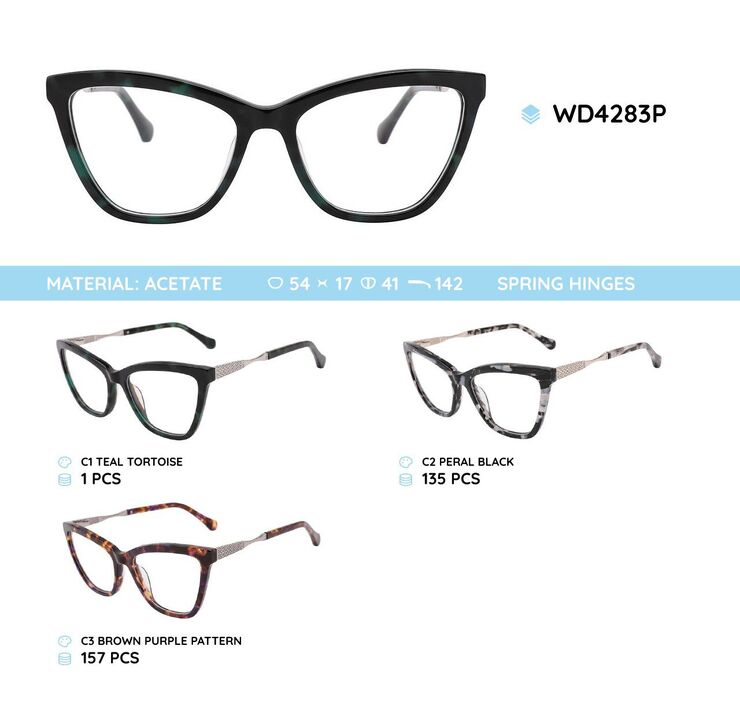 Plastic acetate eyeglasses frame for women with spring hinges WD4283P