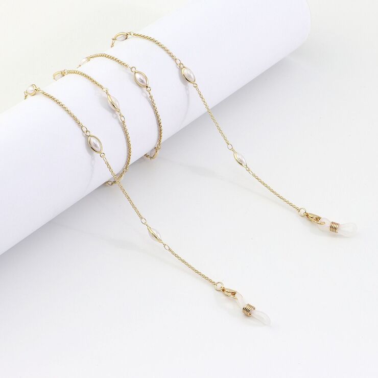 Gold-colored metal non-slip chain, with oval pearl, for glasses and masks GL992