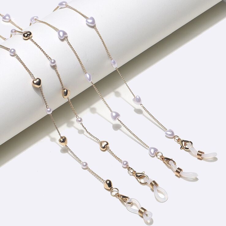 Gold-colored metal non-slip chain, 2 piece set with pearl, for glasses and masks GM113