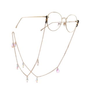 Gold-colored metal non-slip chain, with teadroop crystal, for glasses and masks GA043