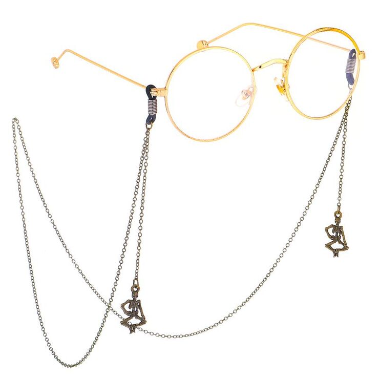 Bronze-colored metal non-slip chain, with skeleton pendant, for glasses and masks GL469
