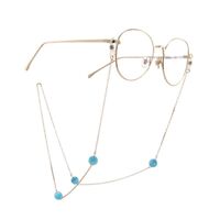 Gold-colored metal non-slip chain, with blue cat's eye beads, for glasses and masks GA049