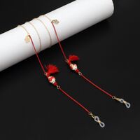 Gold-colored metal non-slip chain, with ceramic beads and tassel, for glasses and masks GL924
