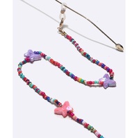 Gold-colored metal non-slip chain, with butterfly and colorful rice beads, for glasses and masks GL1366-1