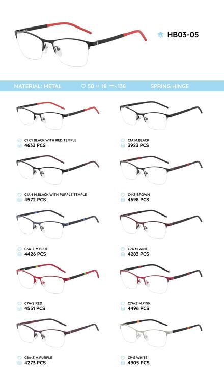 Metal frame with temples made of TR-90 material HB03-05