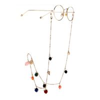 Gold metal non-slip chain, with leaves and crystal, for glasses and masks GL1019