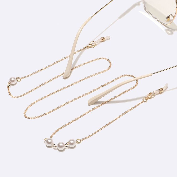 Gold-colored metal non-slip chain, with pearl 8 mm, for glasses and masks GL1453