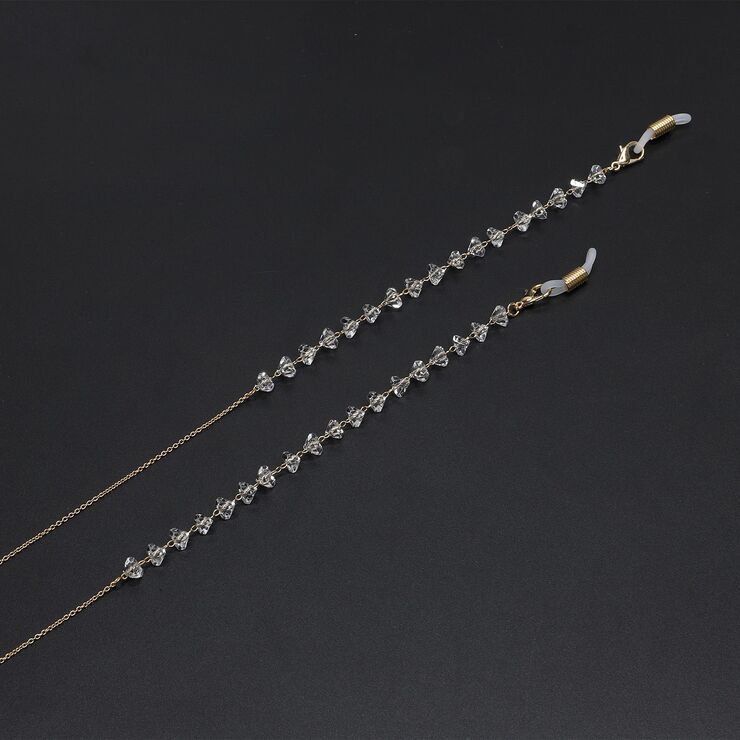 Металлическая нескользящая цепочка золотого цвета, с треугольным прозрачным кристаллом, для очков и масок GL713