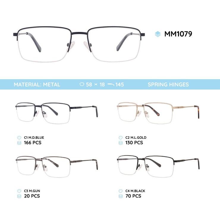 Nylor metal men's frame for glasses with spring hinges MM1079