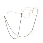 Black-colored metal non-slip chain, with butterfly with rhinestone, for glasses and masks GL858