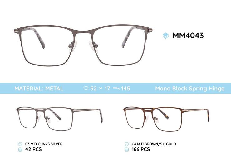 Metal men's frame for glasses with spring hinges MM4043
