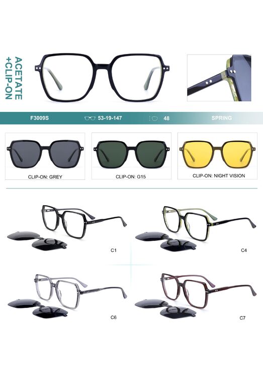 Plastic acetate frame with flex hinges + polarized clip-on Big City F3009S