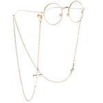 Gold-colored metal non-slip chain, with black and white cross, for glasses and masks GL040