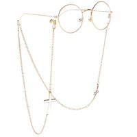 Gold-colored metal non-slip chain, with black and white cross, for glasses and masks GL040