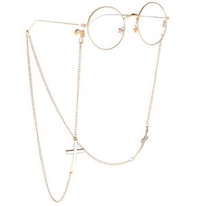 Gold-colored metal non-slip chain, with black and white cross, for glasses and masks GL040