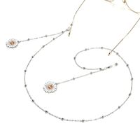 Silver-colored metal non-slip chain, with daisy and beads, for glasses and masks GL1040