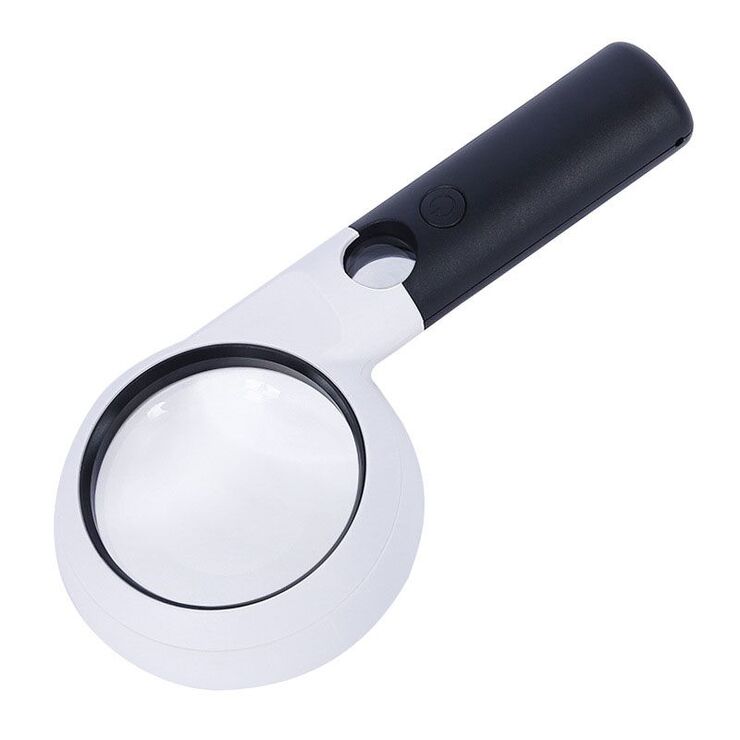 Magnifier with universal backlight, magnifying glass with handle 7510L-XX, diameter 75 mm, magnification: 5Х, 20Х