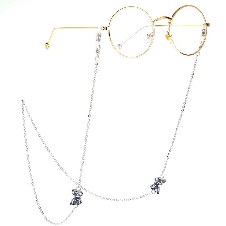Silver-colored metal non-slip chain, with butterfly, for glasses and masks GL235