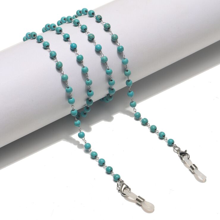 Metal non-slip chain silver, with natural turquoise, for glasses and masks GS060