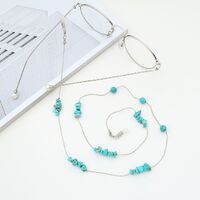 Silver-colored metal non-slip chain, with natural turquoise, for glasses and masks GA056