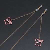 Gold-colored metal non-slip chain, with pendant pink butterfly with rhinestone, for glasses and masks GL711