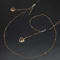 Gold-colored metal non-slip chain, with pendant heart with beads, for glasses and masks GL578