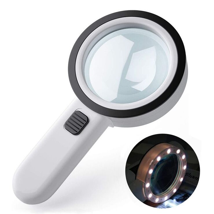 Magnifier with universal backlight, magnifying glass with handle 2288-85-XX, diameter: 80 mm, magnification: 30X