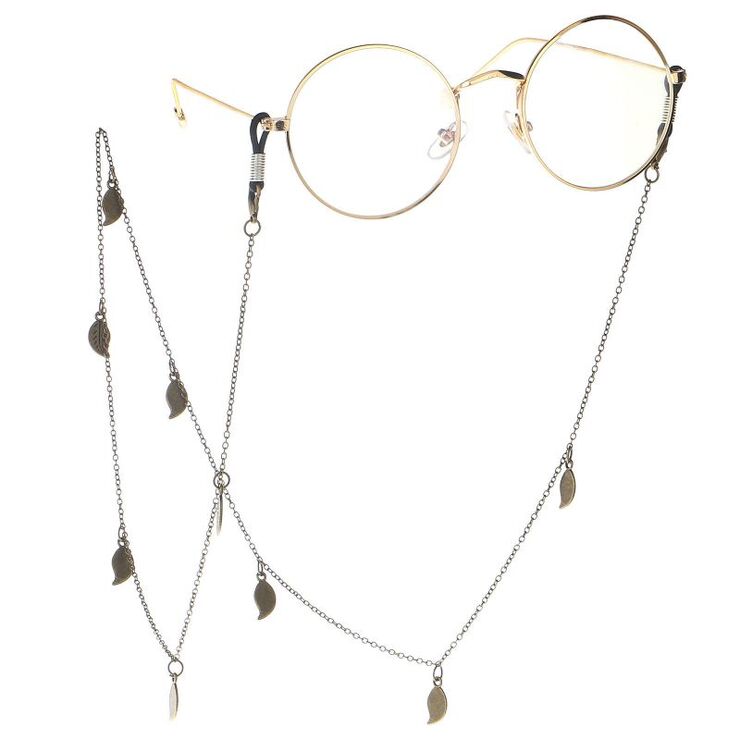 Bronze-colored metal non-slip chain, with leaves, for glasses and masks GL132