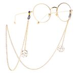 Gold-colored metal non-slip chain, with hollow rhinestone pendant, for glasses and masks GL027