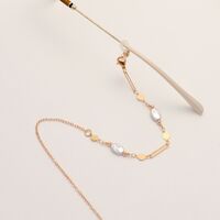 Gold-colored metal non-slip chain, with pearl oval and metal disc, for glasses and masks GL1864