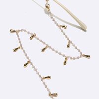 Gold-colored metal non-slip chain, with pearl and beads water drop, for glasses and masks GL1697