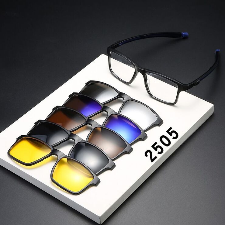 Оправа пластиковая TR90/PC + комплект из 5 поляризационных солнцезащитных насадок (клипон) на магните + кожаная сумка El Dorado EL2505A