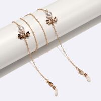 Gold-colored metal non-slip chain, with a bow and pearls, for glasses and masks GL1547