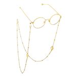 Gold-colored metal non-slip chain, with pendant mask face and beads, for glasses and masks GL628