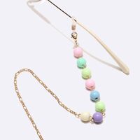 Gold-colored metal non-slip chain, with color round beads, for glasses and masks GL1449
