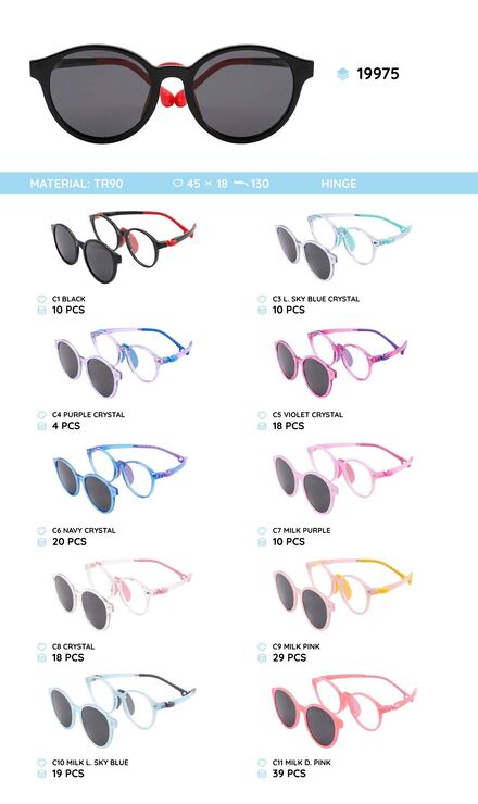 TR-90 plastic frames for kids with a sun protection clip-on 19975