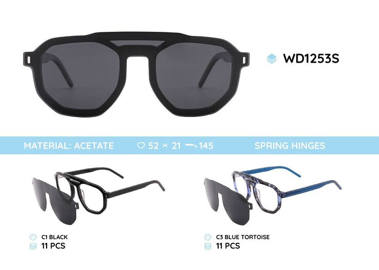 Acetate plastic frames with a sun protection clip-on WD1253S