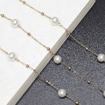 Gold-colored metal non-slip chain, with pearl and beads, for glasses and sweater GL417