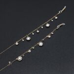 Gold-colored metal non-slip chain, with pearl and rhinestone, for glasses and masks GL716